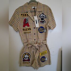 First Row Women's Plaid Graphic Romper SL